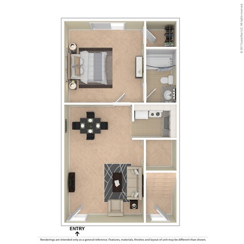 A floor plan of a small apartment with an entry point.